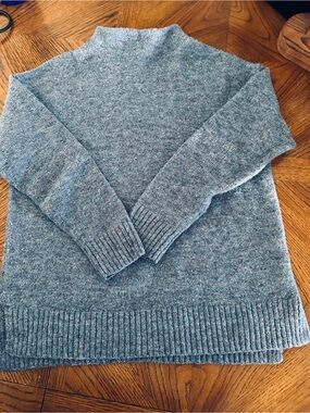 Mock Neck Sweater -Small -by Well Worn Heathered Light Blue